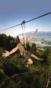 Ziptrek Ecotours guide Brett Rupert zips above Queenstown